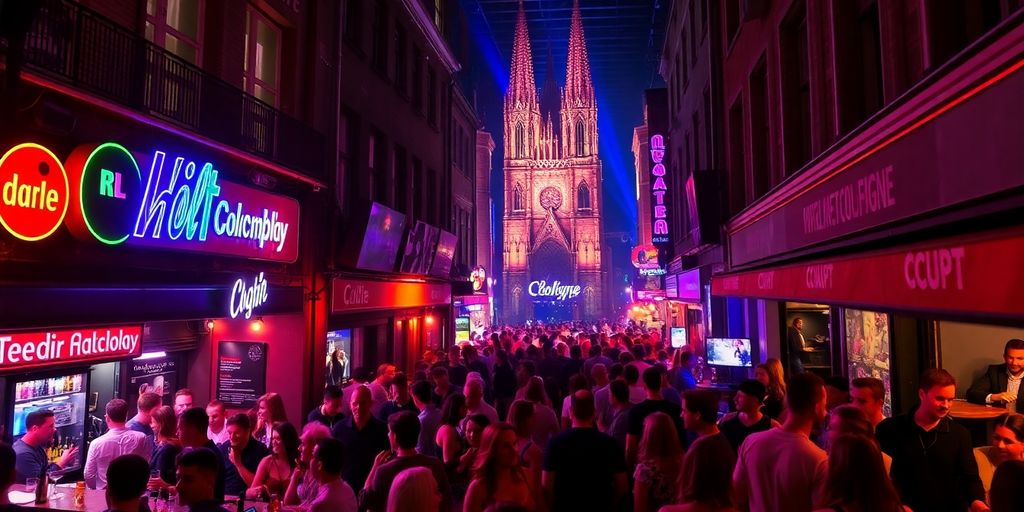 Nachtleben in Köln mit Menschen in Bars und Clubs.