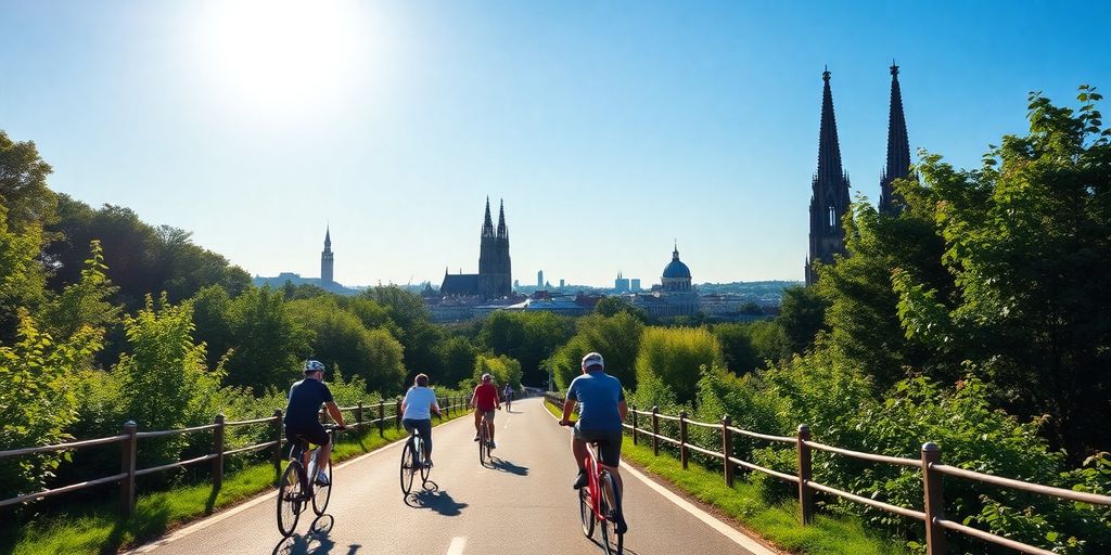 Fahrradfahrer in Köln auf malerischer Strecke.