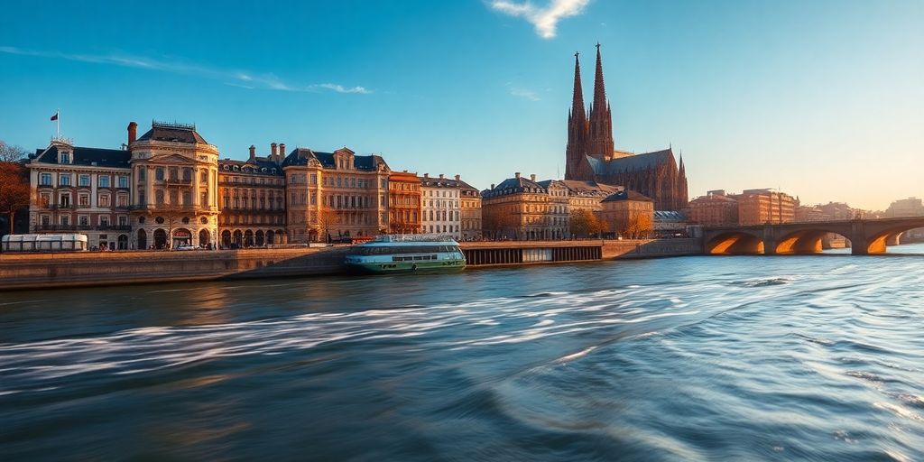 Kölner Dom und Rhein mit Hotels