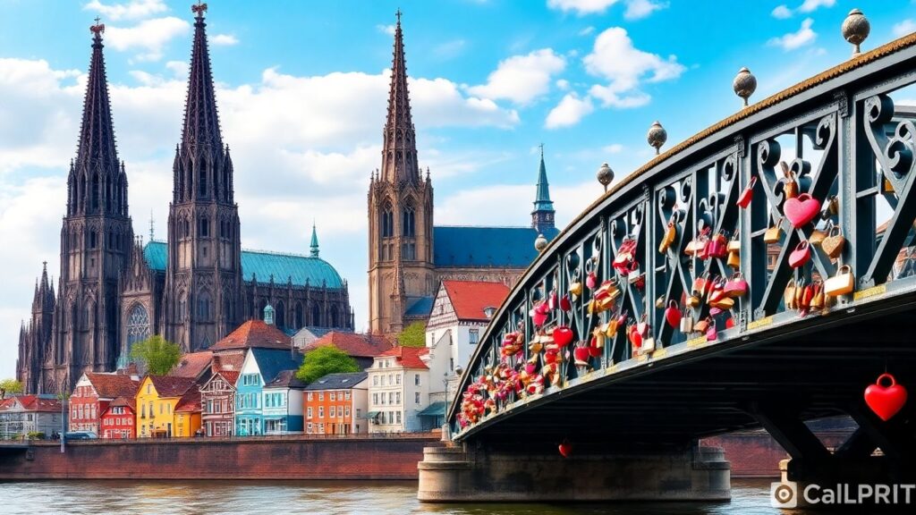 Kölner Dom und Rheinpromenade mit Liebesschlössern